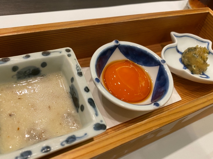 ご飯のお供三種（とろろ・じゃこ味噌・琥珀玉子）